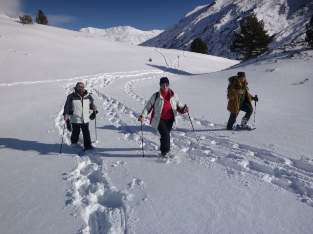  Groupe de trois visiteurs en raquettes 